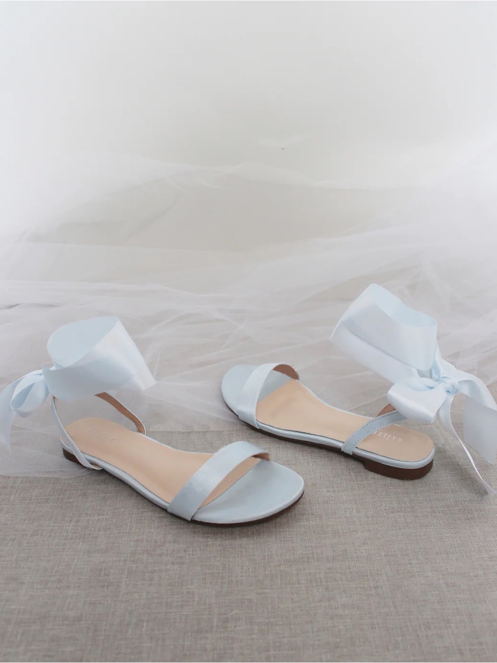 Light Blue Ribbon Ankle Tie Flat Sandals